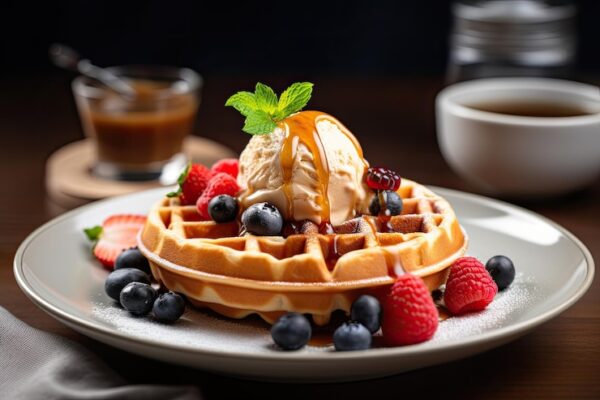 Waffle con Helado y Frutas
